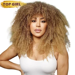 Short Hair Afro Kinky Curly Synthetic Wig For Black Women 14Inches Blonde Natural Ombre Borwn Wig African Heat Resistant