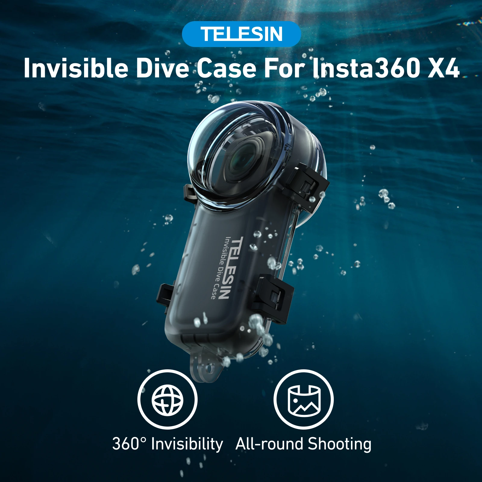

TELESIN Invisible Dive Case for Insta360 X4 Underwater 50M Diving Housing Cover Waterproof Housing with Dive Filter For Insta360