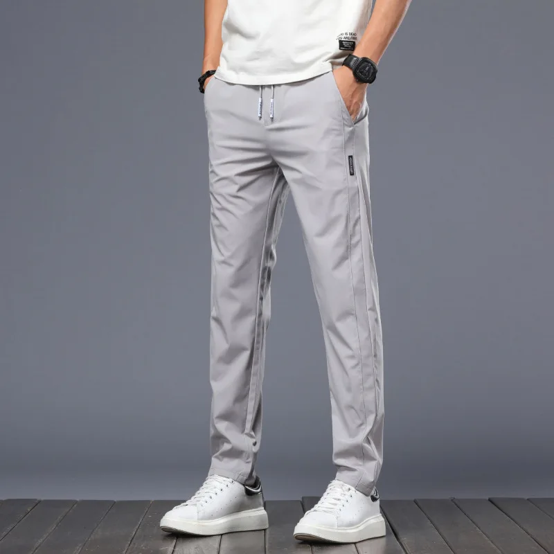 

Pant Men Long Pants Straight Trousers Slim Fit Pocket Casual Regular Solid Splice Lace Up High Elastic Waist Autumn 2024