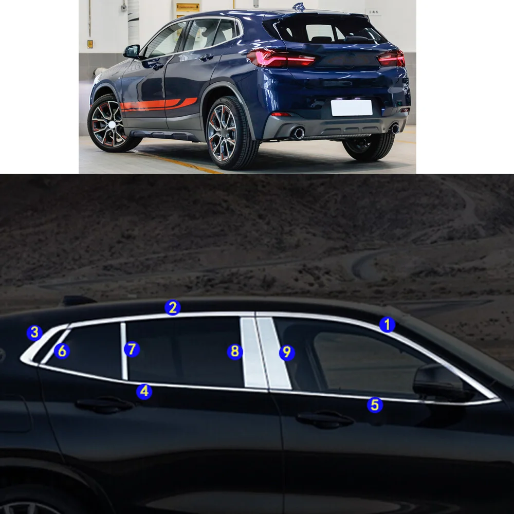 Sticker Garnish Pillar Window Middle Strip Trim Frame Hoods For BMW X2 SDrive XDrive 20i 25i 2019 2020 2021 2022