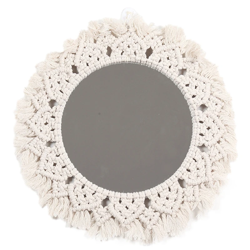 Macrame Mirror Handmade Tapestry Makeup Mirror Compact Bohemia Decoration Home Bedroom Decorative Mirrors Wall Mirror Off White