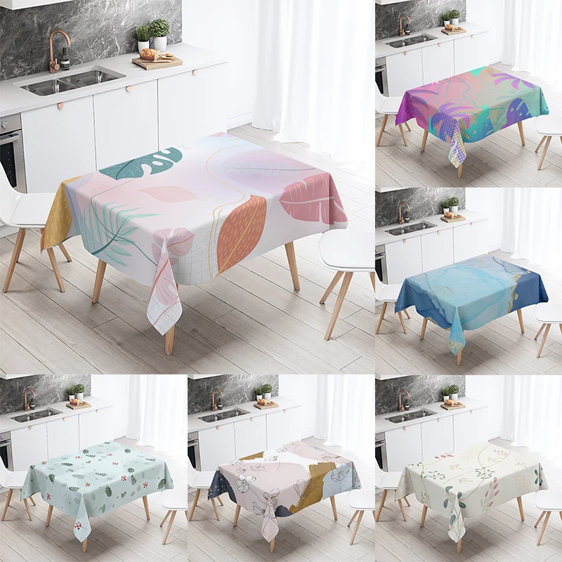 Abstract Simple Plant Leaves Flower Rectangular Tablecloth Marble Striped  Restaurant Table Kitchen Home Decoration