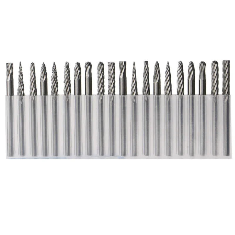 20Pcs 3mm Shank Tungsten Carbide Rotary Burr Set Rotary File Double Cut Carving Grinding Bit for Steel Wood Metal Polishing Tool