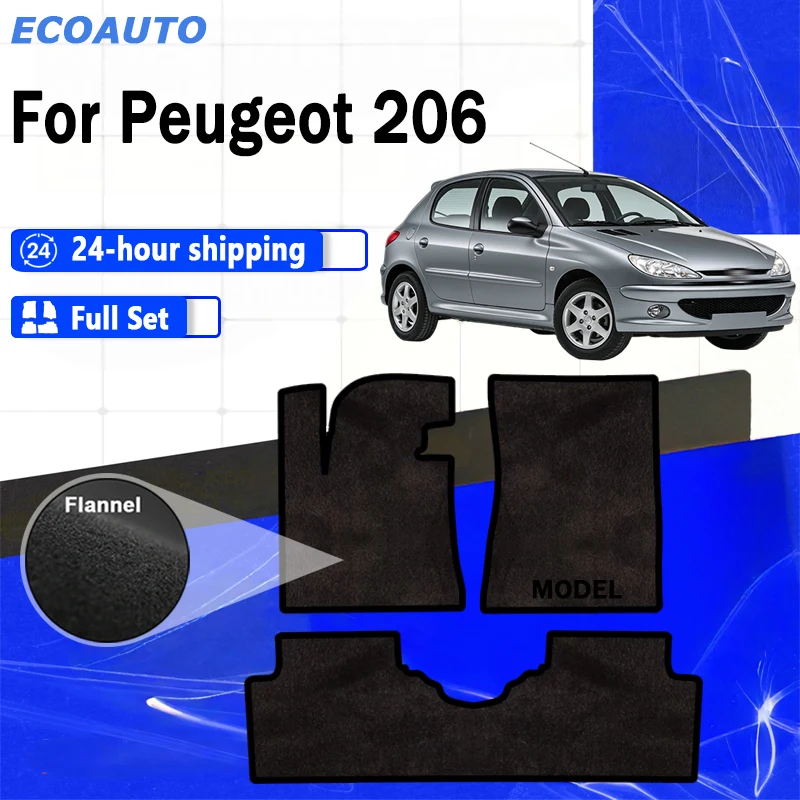 

ECOAUTO Flannel Velour mats front for Peugeot 206 hatchback, SW, station wagon, CC, convertible (1998-2010) -Black