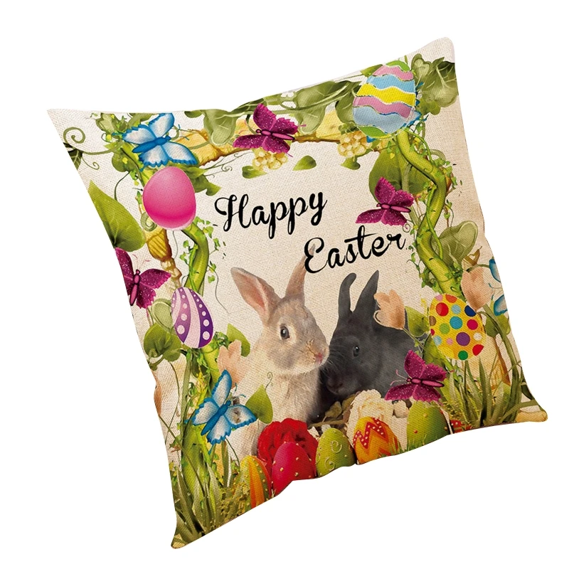 2024 New Easter Pillowcase Bunny Egg Pillow Cover 45x45cm Cushion Covers Cotton Linen for Home Bedroom Sofa Chair Bed Decoration