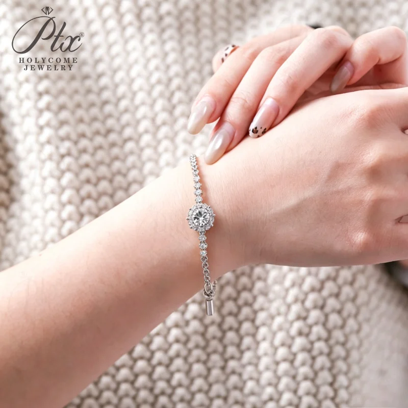 Moissanit-Armband, runder Schliff, D-Farbe, 925 Sterling Silber, klassisches Geburtstags- und Jubiläumsgeschenk, Alltagsschmuck, Holycome Schmuck. – Detail 10