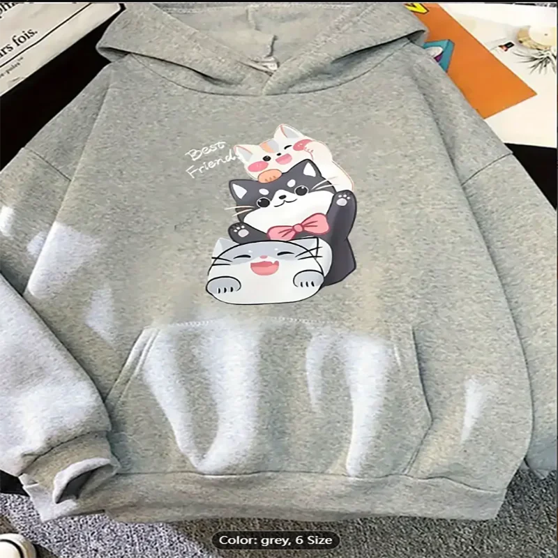 

Женская повседневная толстовка на флисовой подкладке с милым котом, лучшим другом, графический принт, карман-кенгуру, 100% чистый хлопок, можно стирать в машине, комфорт
