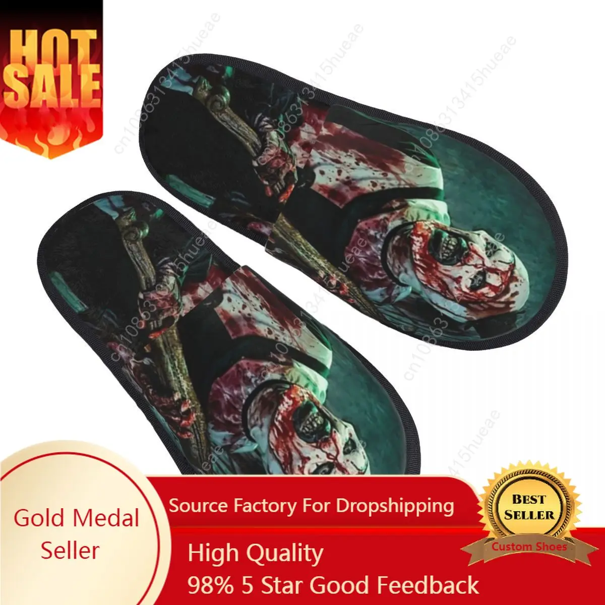 

Custom Terrifiers Halloween Horror Movie House Slippers Women Soft Memory Foam Slip On Bedroom Slipper Shoes