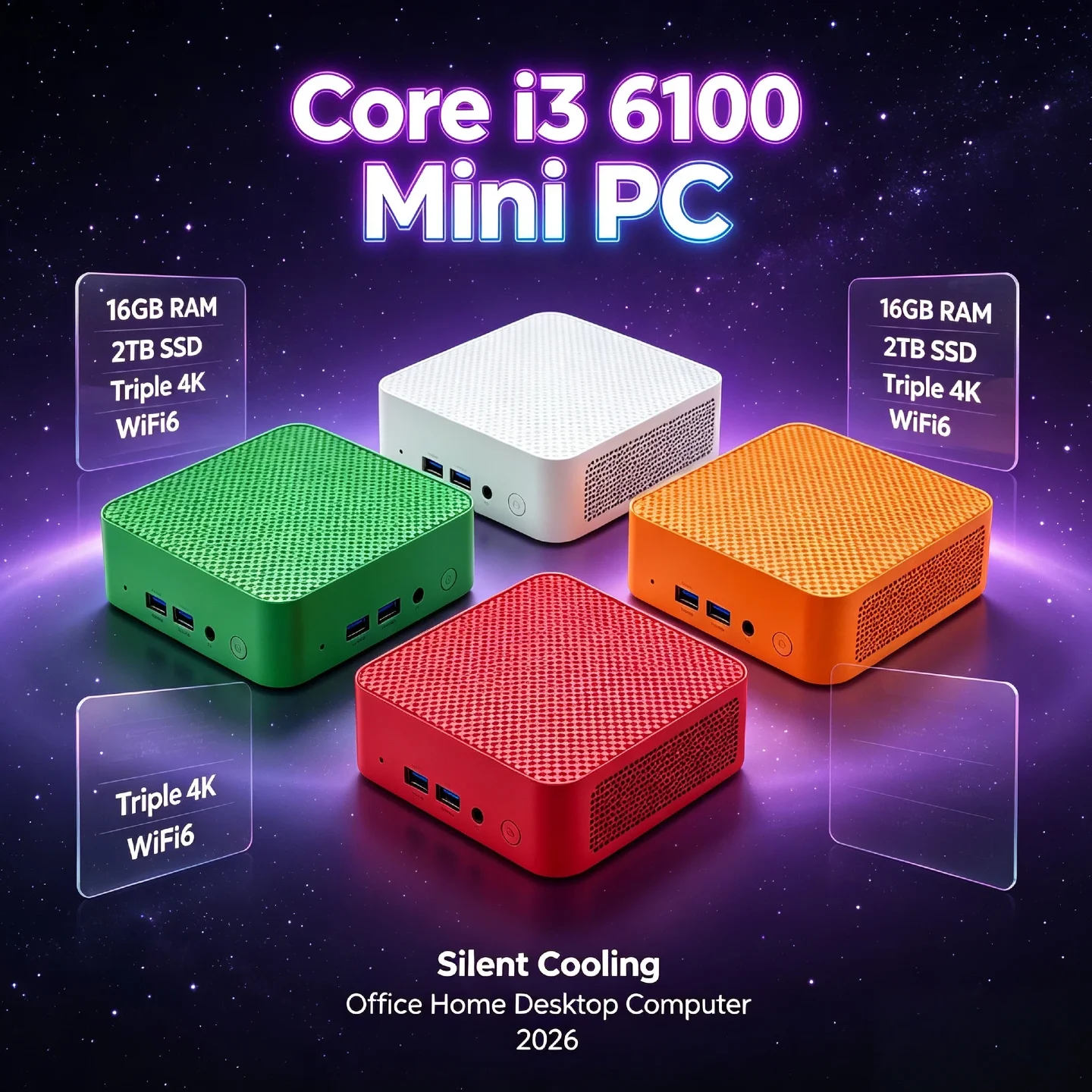 Intel Core i3 6100 1TB Mini PC 16GB DDR4 M2 NVMe SSD WiFi6 Silent Cooling Triple 4K Office Home Desktop Computer 2026