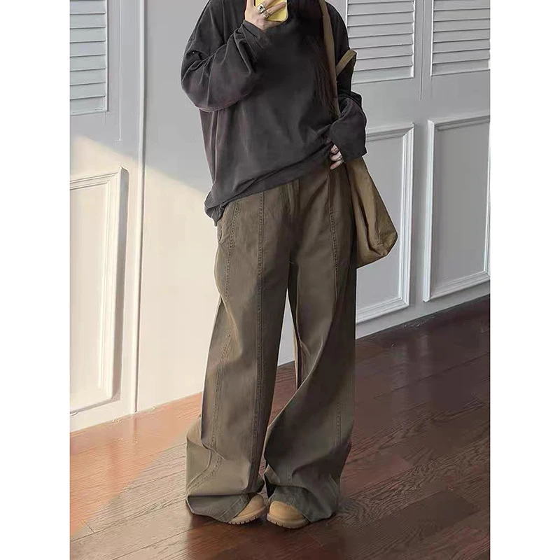 

ZHIZOU American Retro Y2K 90s Wide Leg Workwear Pants Women's Loose Straight Casual Trousers Three Dimensional Cutting Versatile