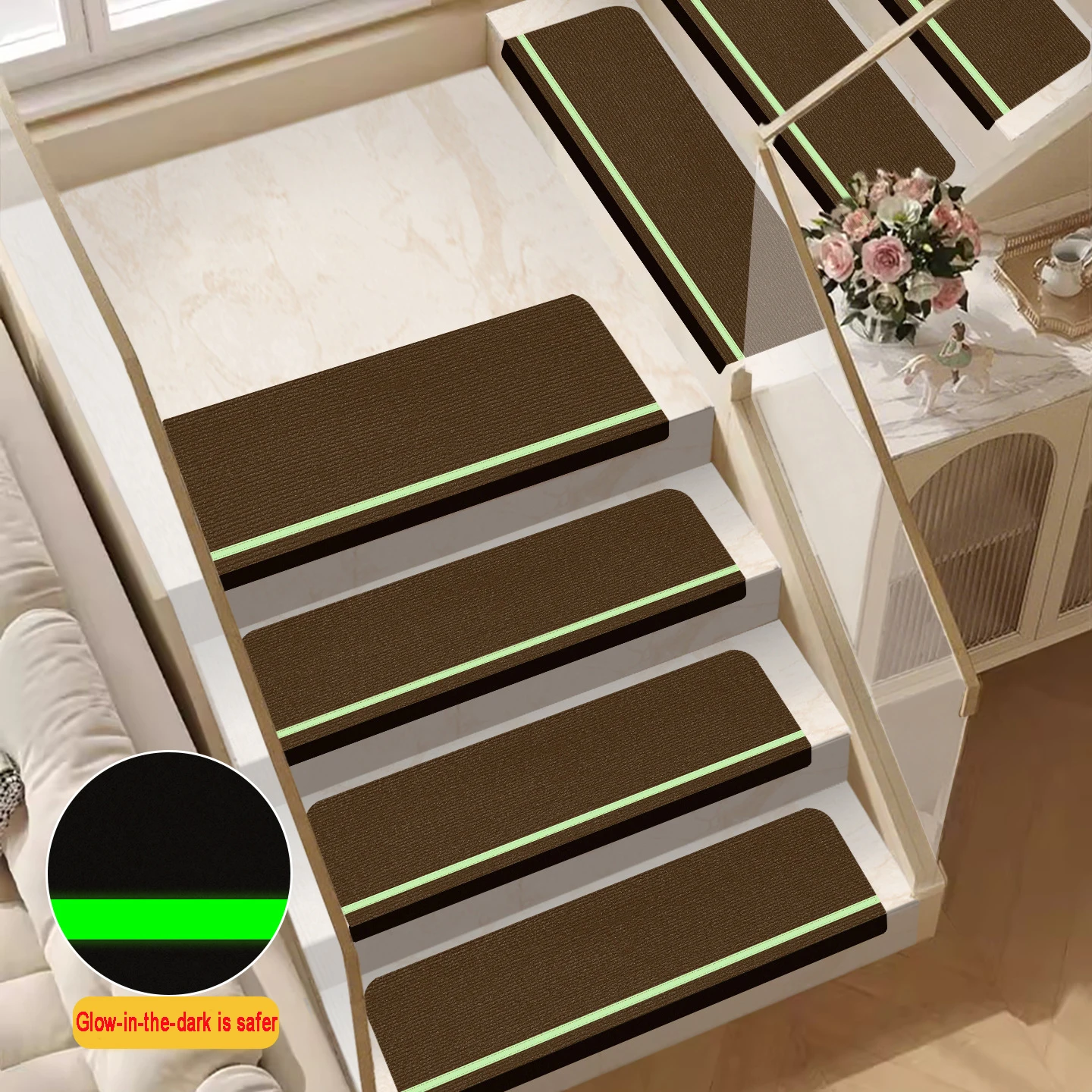 Non-Slip Stair Treads 10pcs Luminous Self Adhesive Stair Mat Washable Safety Stairs Treads Carpet Livingroom Stairs Steps Tread