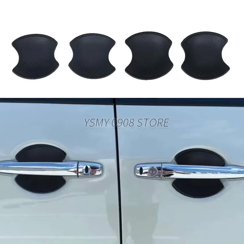 High Quality Soft Silicone Black Carbon Fiber Texture Car Styling 4 PCS Door Handle Bowl Protector Sticker for Delica D 5 2019