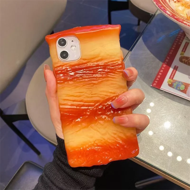 

3D Streaky Pork Phone Case for Iphone 14 13 12 11 Pro Max Food Simulation Spoof Case Soft Silicone Full Coverage Phone Cover