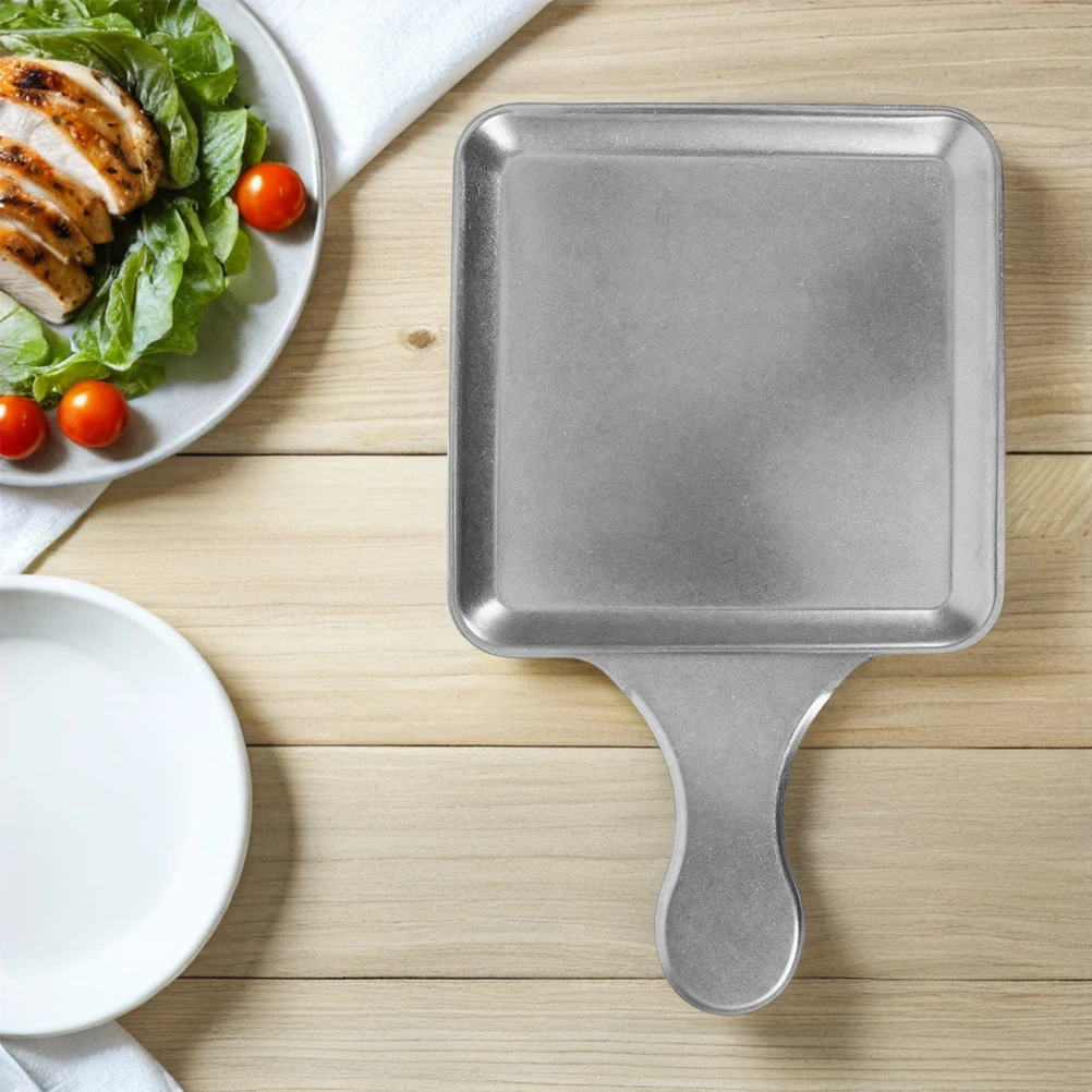 

2 Pcs Retro Stainless Steel Flat Plate Meat Tray Pan Grill Steak Western Snack Square Silver
