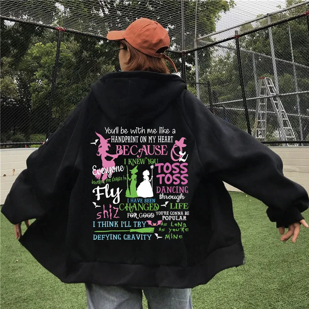 Wicked Movie Zipper Hoodie Women Men Long Sleeve Streetwear New Musical Sweatshirt Tops