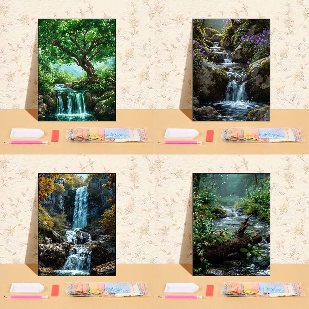 

Diy Алмазная мозаика горный водопад полная круглая дрель вышивка художественная живопись для гостиной стены домашний декор подарок ручной работы