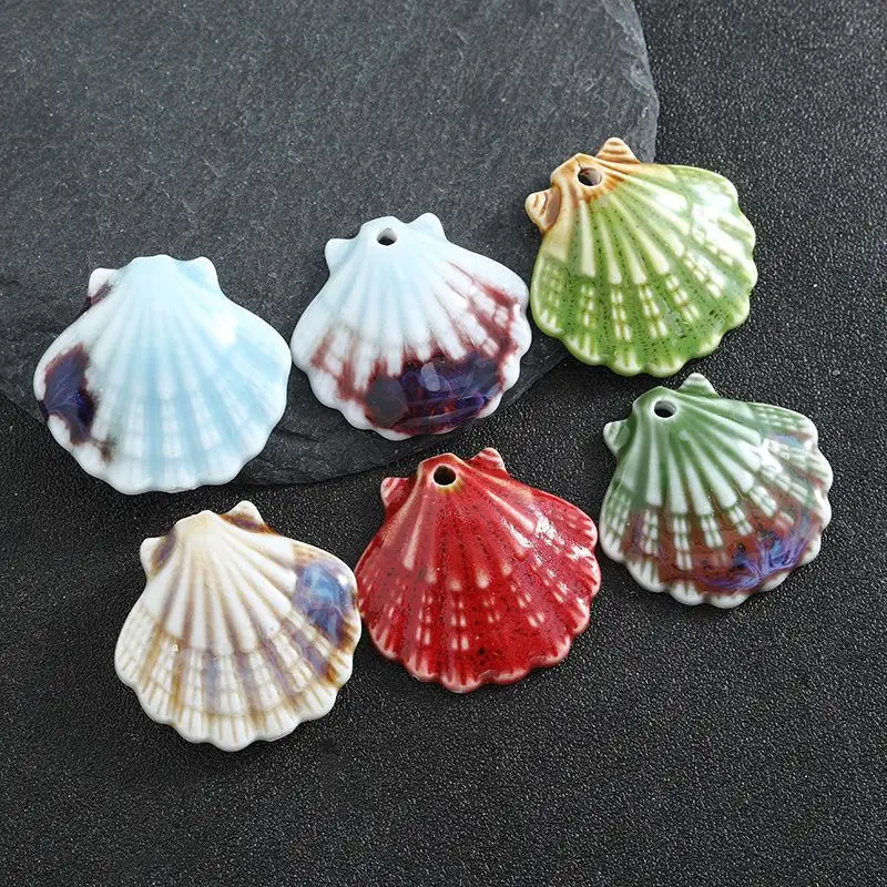 Keramik-Muschelanhänger, 5 Stück, handgefertigte, farbenfrohe, glasierte Ozean-Charms für Schmuck mit Strandthema, DIY-Basteln, TCZ1329 – Detail 6