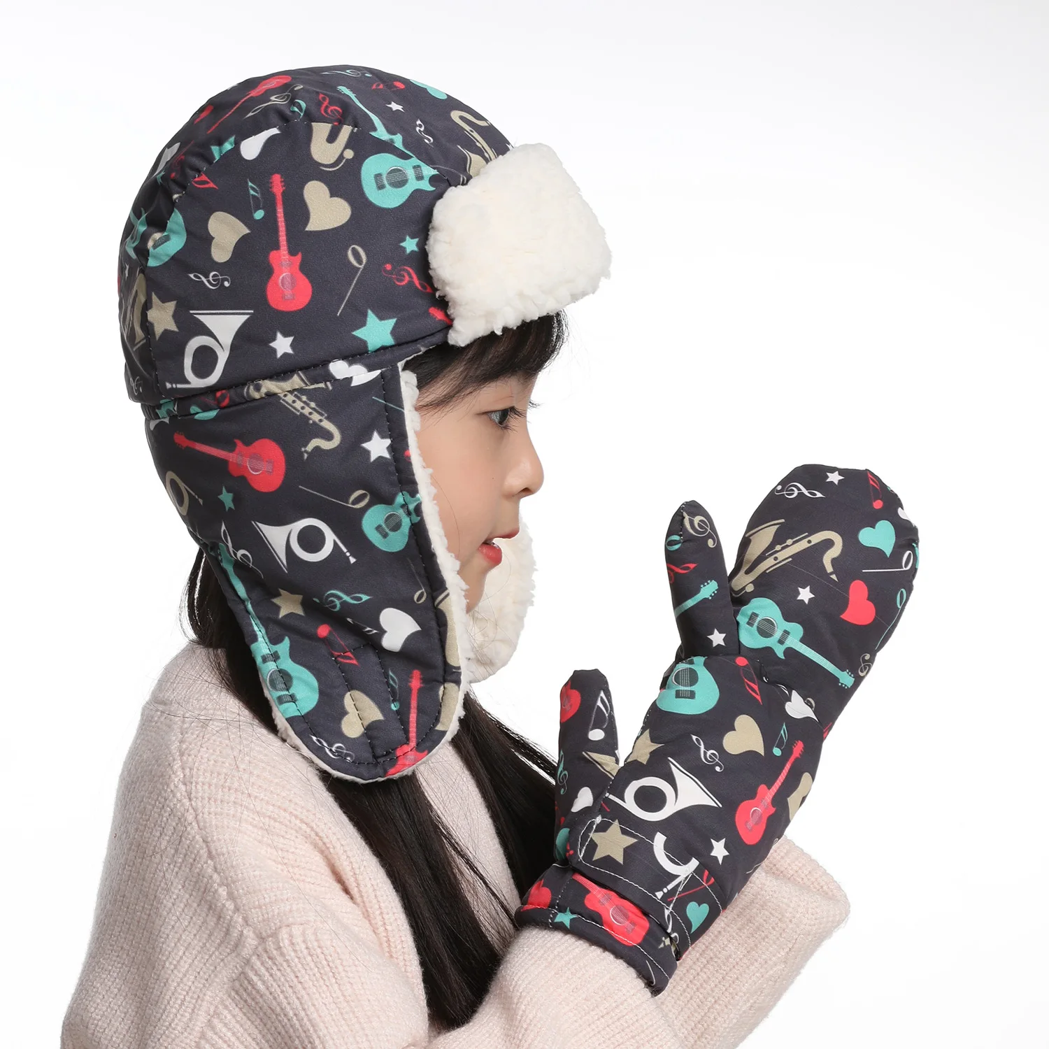 2pcs/set Winter Baby Kid Hat Gloves Fur Ski Waterproof Toddler Girl Boy Cloth Set Snow Outfits Cap Beanie Scarves Children Suits