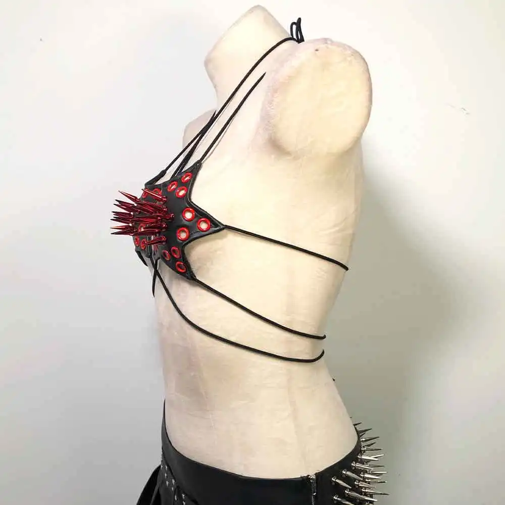 Goth Bra Tops Spiked with Spikes Gothic Tank Emo Clothing Vkei Y2K T-shirt Punk Rock Clothes Grunge Rave Festival Outfit Ladies
