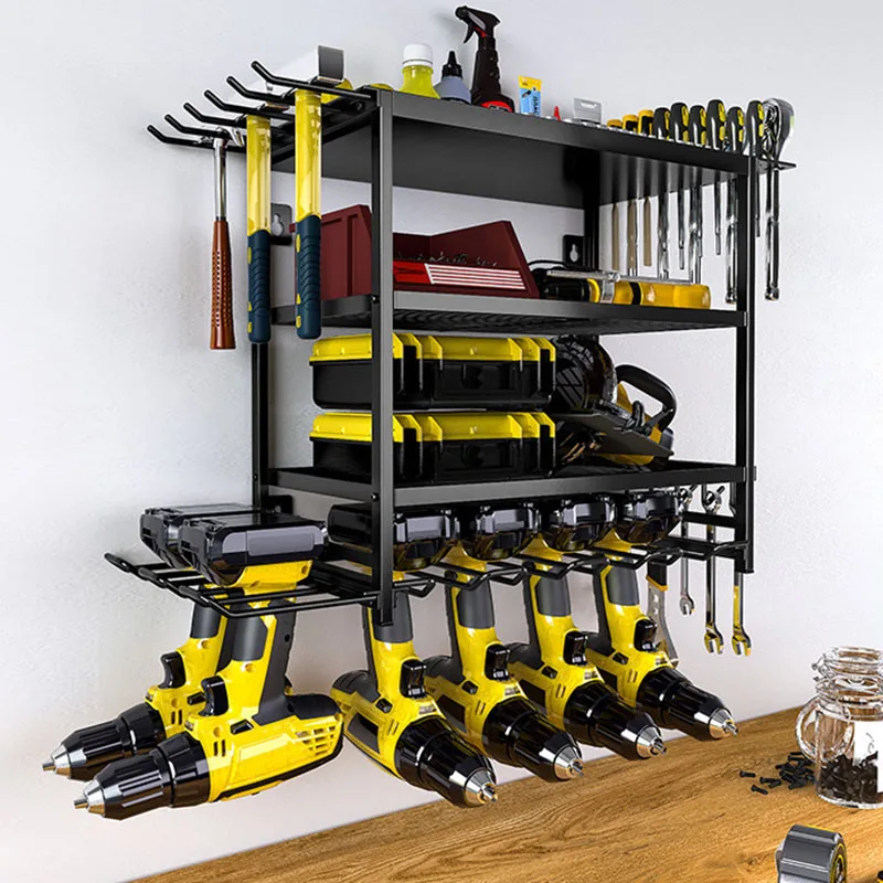 power-tool-2-4-layer-wall-mounted-storage-rack-with-hooks-heavy-duty-drill-holder-garage-tools-storage-rack-for-workshop