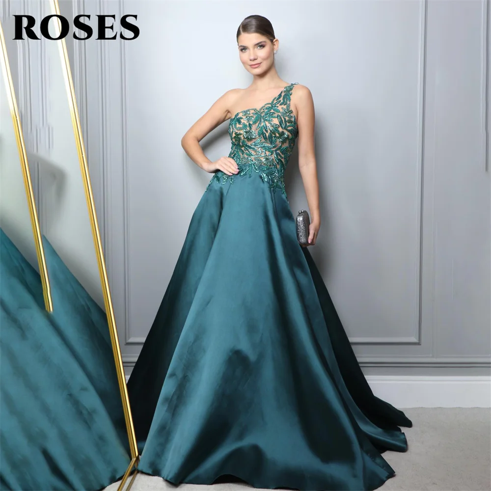 ROSES A Line One Shoulder Prom Dress Embroidery Sequin Party Dresses Stain Celebrity Gowns Wedding Party Dress вечерние платья