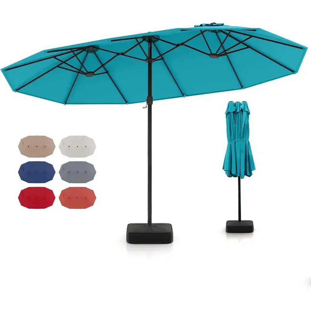 Extra Large Turquoise Patio Umbrella with Crank, 12 Ribs, Air Vents, and Sand Bag Base