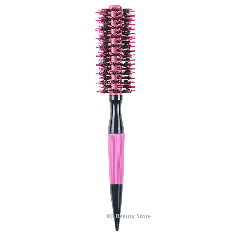 Professionelle 1/6-teilige Rosa Wildschweinborsten-Haarbürste Runde Holz-Haarbürste mit Nylon-Mischborsten Friseur-Styling-Werkzeug – Detail 8