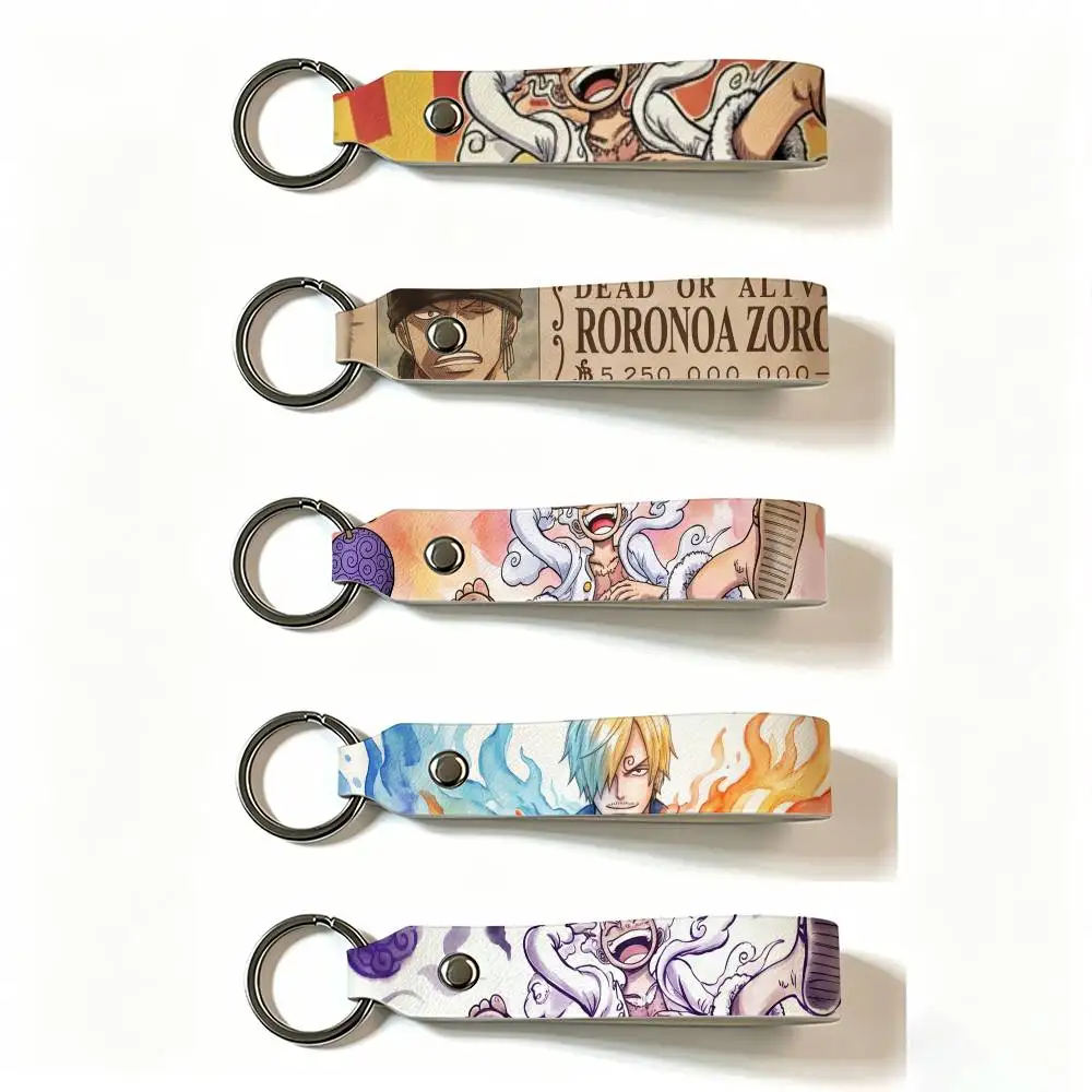 

MOTORCYCLE ANIME ONE PIECE LUFFY PU Leather Keychain Minimalist Key Holder Durable Key Organizer Car Keys Bag Accessories