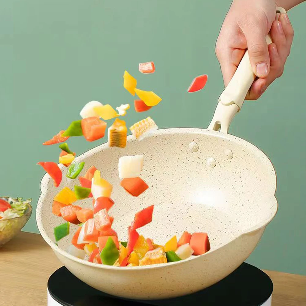 

Глубокая сковорода с антипригарным покрытием, прочная сковорода вок, домашняя каменная кастрюля для стейка, блинов, сковорода, кастрюля, кухонная посуда, посуда