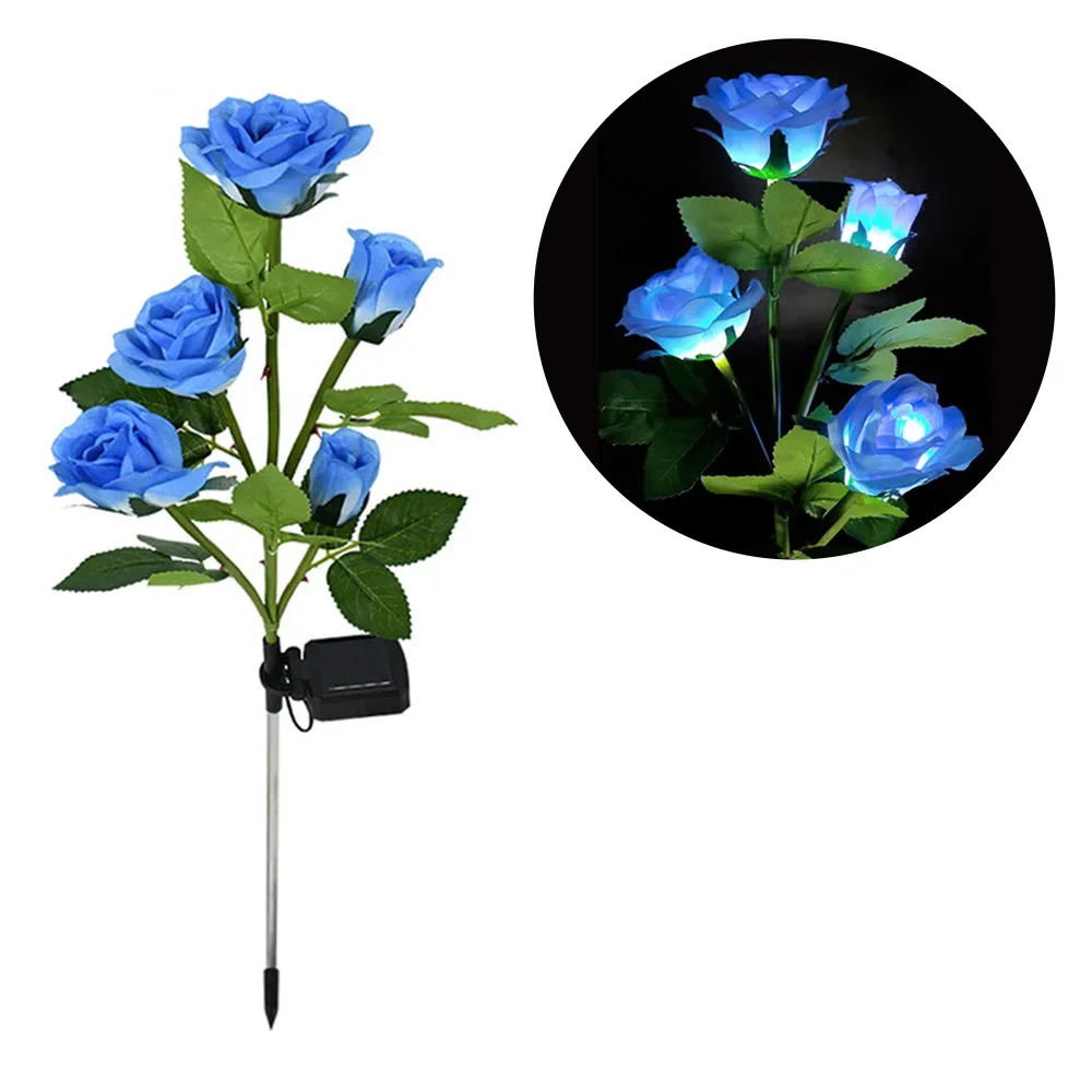 DBF 5-köpfige LED-Solarsimulation Rose Flower Solar-LED-Licht Garten Hof Rasen Nachtlampe Landschaft Garten Heimdekoration Blumen 6