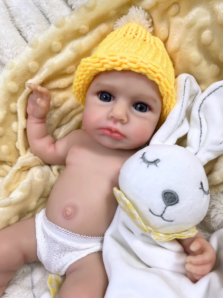 

13 Inch LouLou Awake Reborn Baby Doll Full Solid Silicone Body Girl Open Blue Eyes Adorable Doll Toy Birthday Christmas Gift