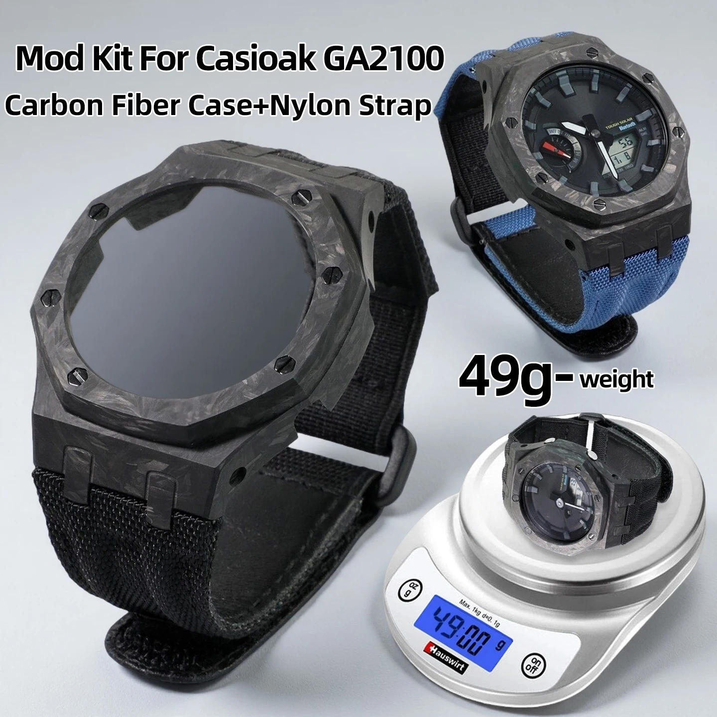 Mod Kit For Casioak GA2100 Carbon Fiber Case+Nylon Strap For Casio GA-2100/2110/B2100 GM-2100 GBM2100 Replacement accessory part