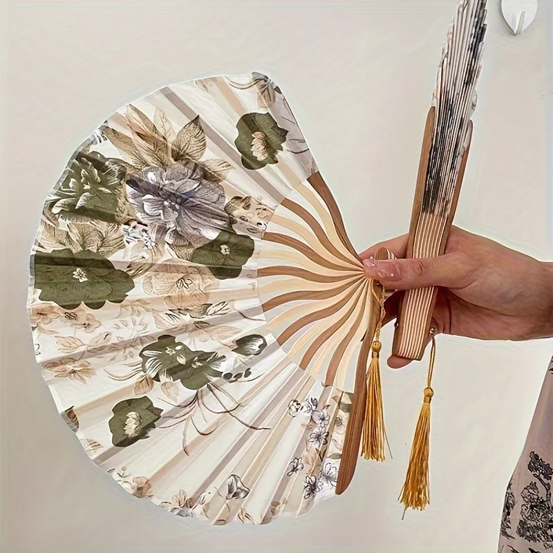 Ink Folded Fan New Chinese Classical Vintage Qipao Prop Tassel Handheld Fan Portable Elegant Traditional Decorative Fan