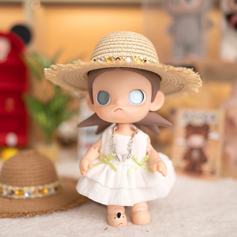 Ubranka dla lalek Zsiga 1/8 BJD, letni słomkowy kapelusz, srebrny naszyjnik z motylem, biała sukienka, akcesoria dla lalek, prezent dla dziewczynek.