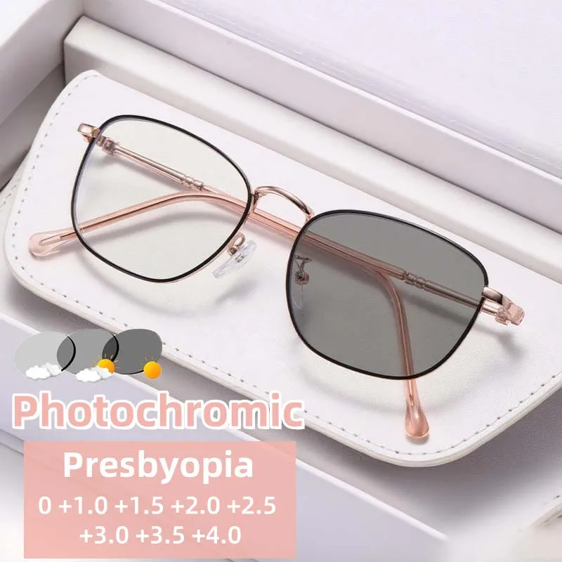 

Fashion Round Frame Photochromic Presbyopia Glasses Men's and Women's Ultra Light Durable Comfortable Anti Blue Light Glasses