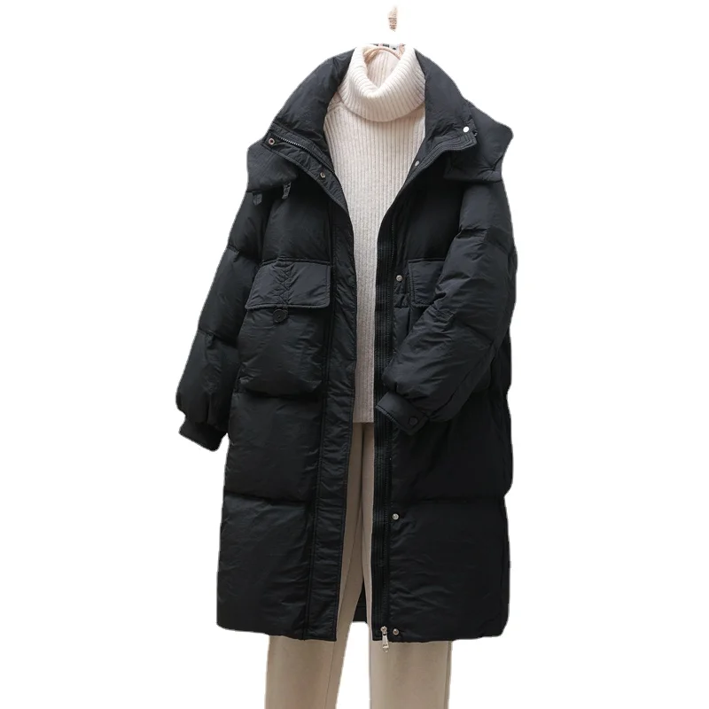 

Women's Loose Down Jacket Winter New Thickened Warm Coat Casual Solid Color Long White Duck Down Coat