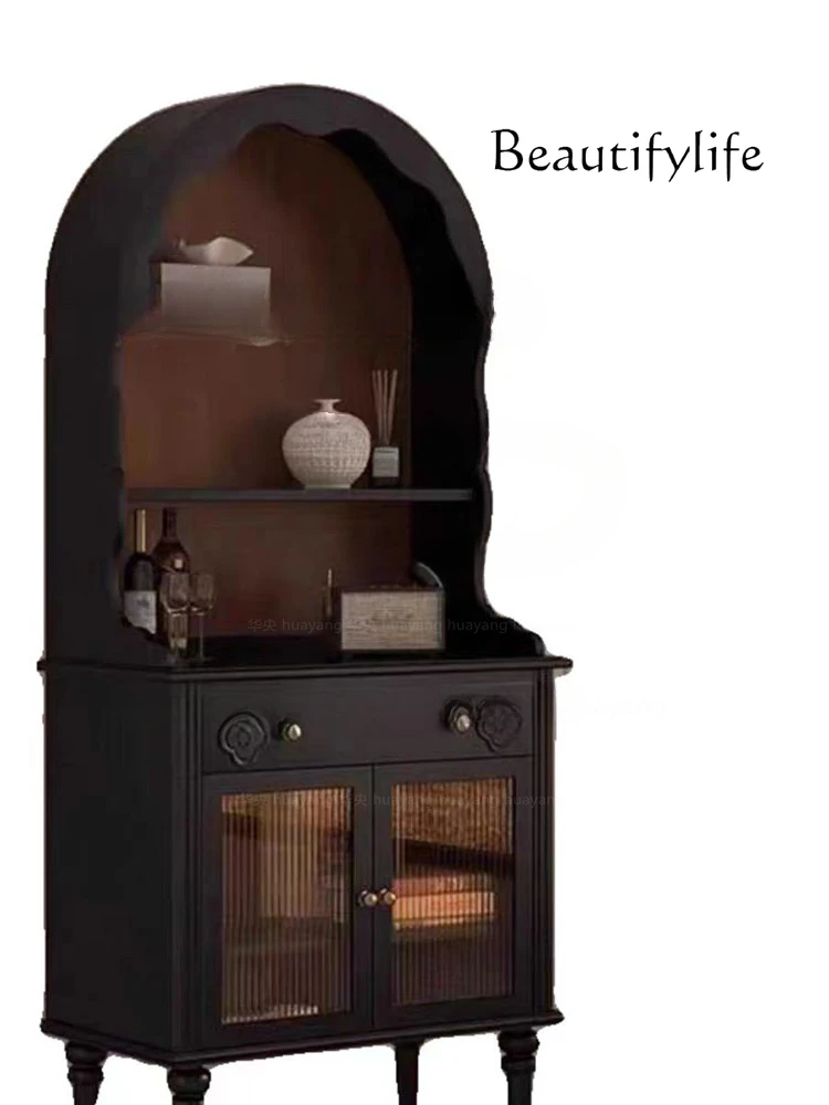 

American multi-functional display side cabinet European solid wood wine cabinet retro living room storage cabinet