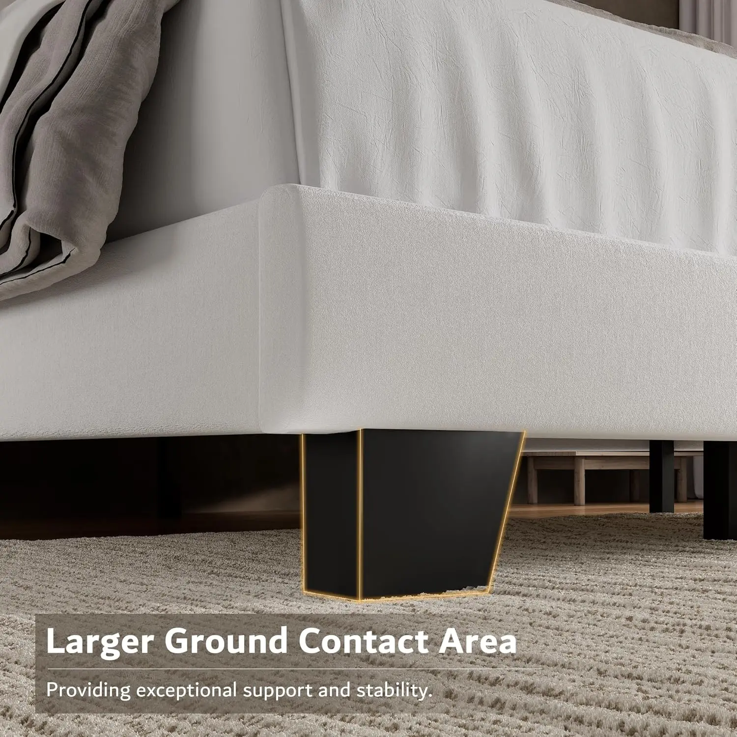 

Full Platform Bed Frame with Velvet Upholstered Headboard & Thickened Legs, Mattress Foundation w/Solid Wooden Slats Support