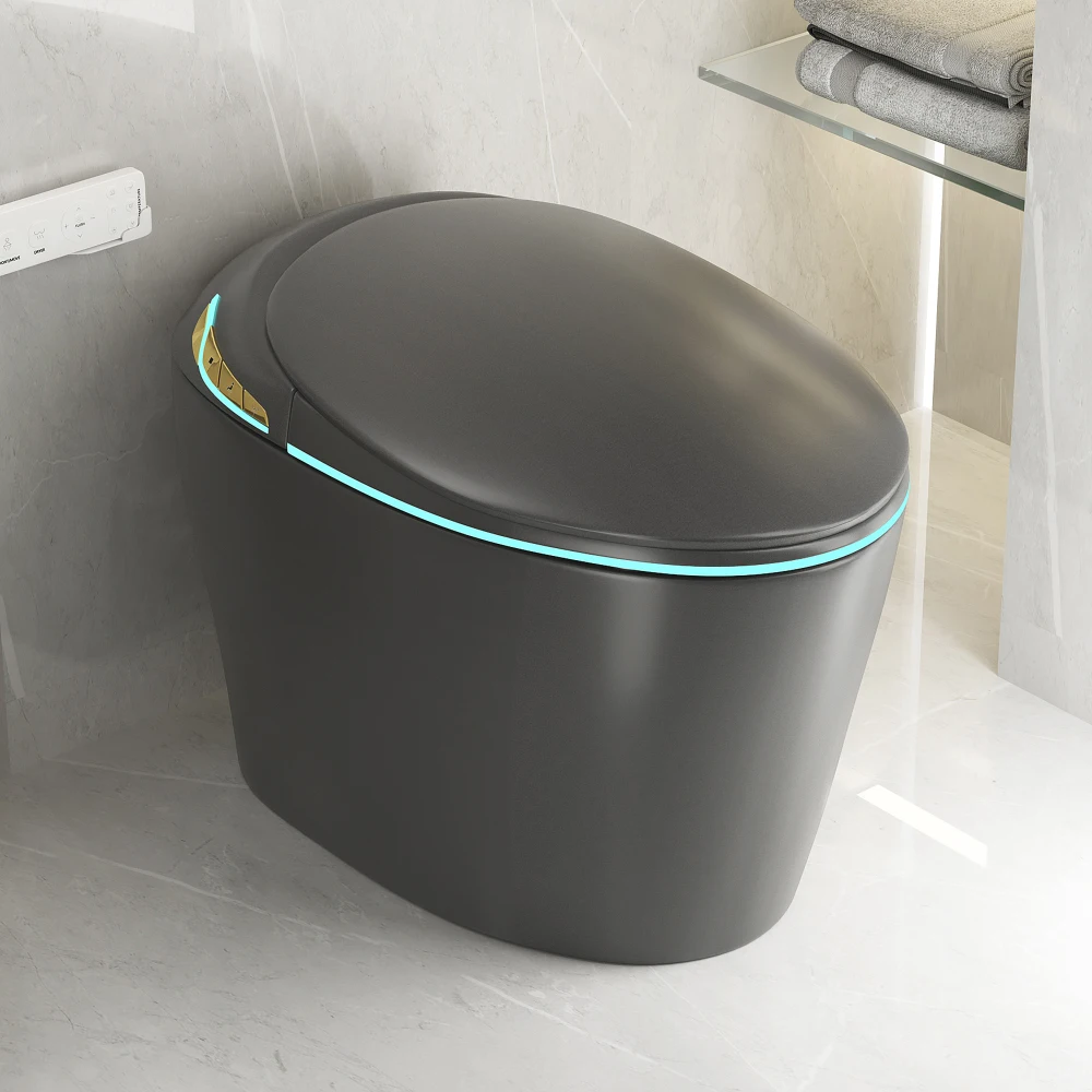 Unique Smart Toile,  One Piece Toilet with Bidet Built In,Auto Open/Close Seat, Foot Sensor, LED Display,Night Light, Warm Water & Dryer,Grey