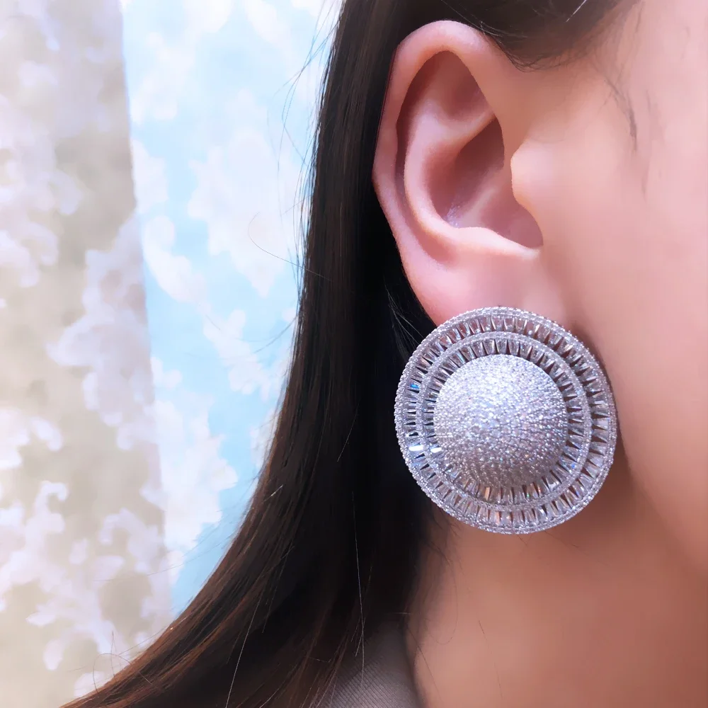 

Kellybola New Luxury Gorgeous Shiny Big Round Earrings Full Cubic Zirconia For Women Wedding Trendy Earrings Bijoux High Quality
