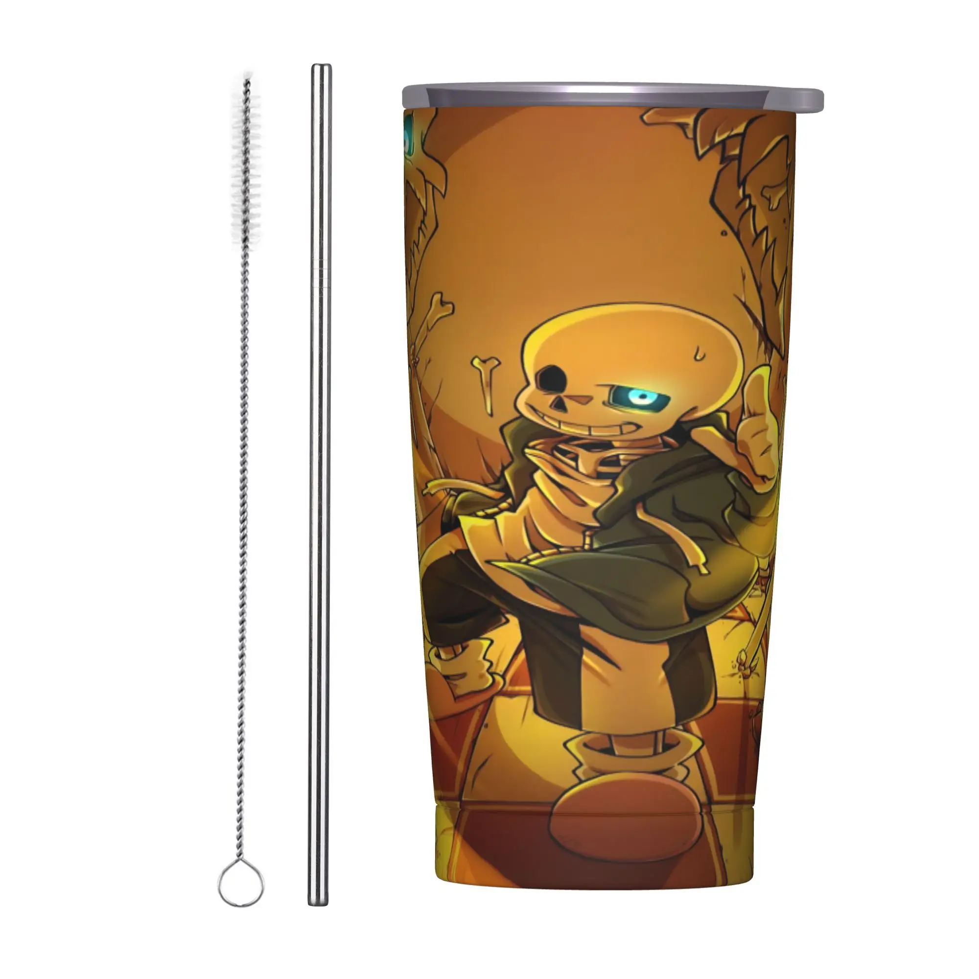 Undertale Sans Game Isolierter Becher mit Strohhalmen, Vakuum-Kaffeetassen, doppelwandige Tassen für heiße und kalte Getränke, 20 Unzen