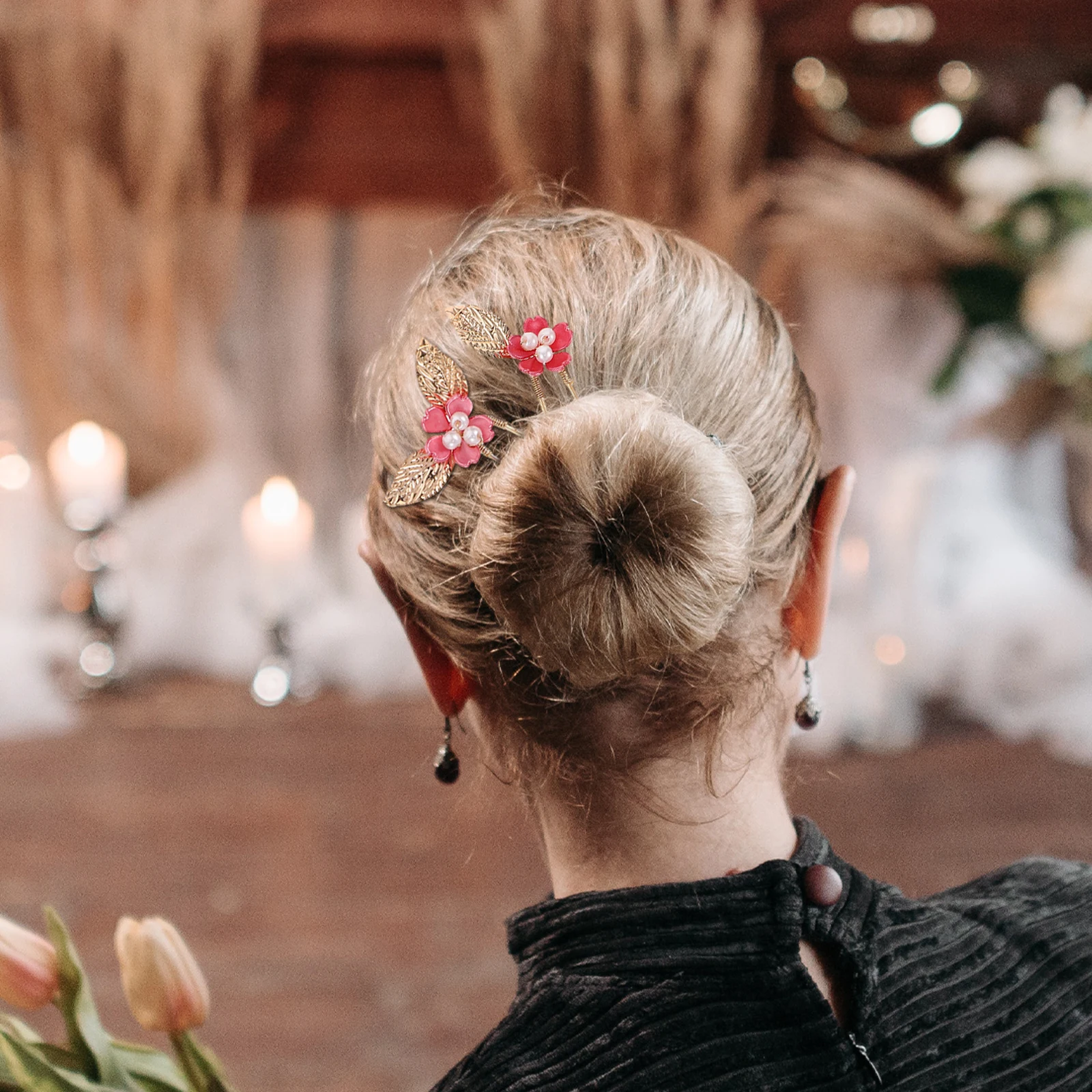 

5Pcs Rose Red Handmade Bridal Flower Hairpins Wedding Hair Accessories Elegant Floral Pins for Women Bridesmaids