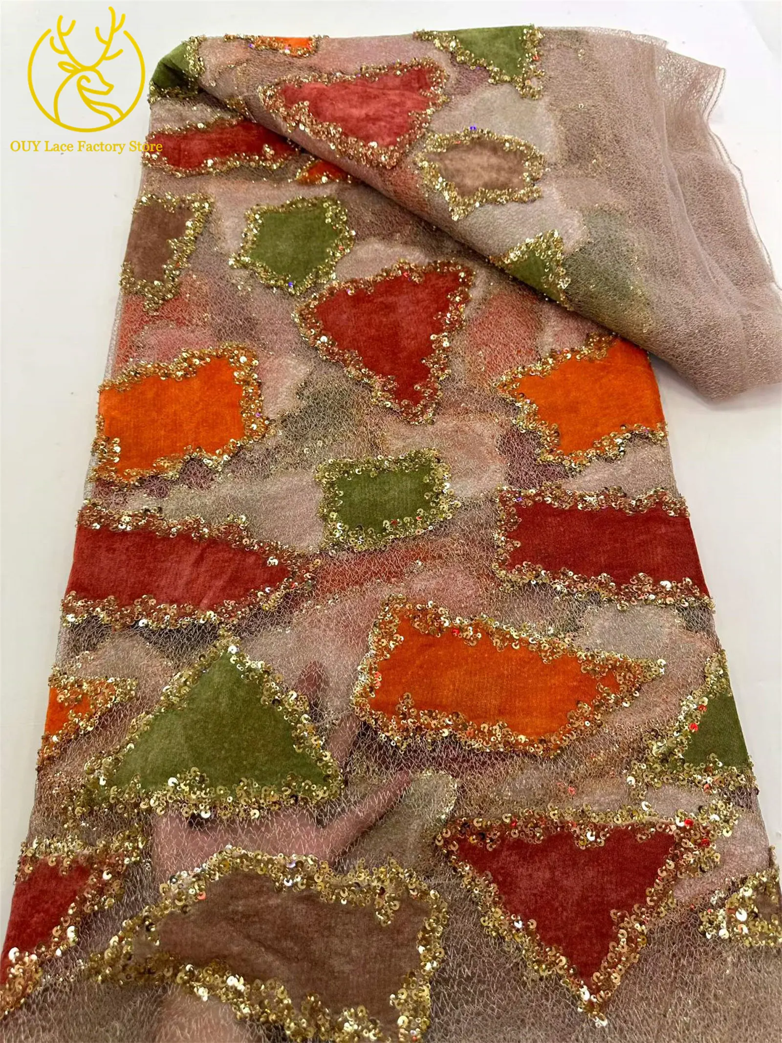 5 Yards Luxuriöser Afrikanischer Pailletten-Spitzenstoff 2026 Hochwertige Nigerianische Perlen-Spitze Französischer Tüll-Spitzenstoff für Partykleider und Näharbeiten – Detail 10