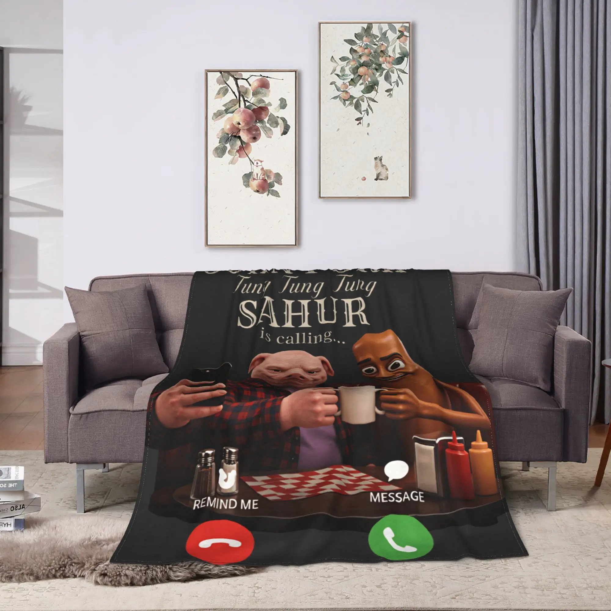John Pork Tung Sahur calling Brainrot Meme Throw Blanket Warm Cozy Graphic Blanket  For Bedroom Plane Travel Flannel Bed Cover