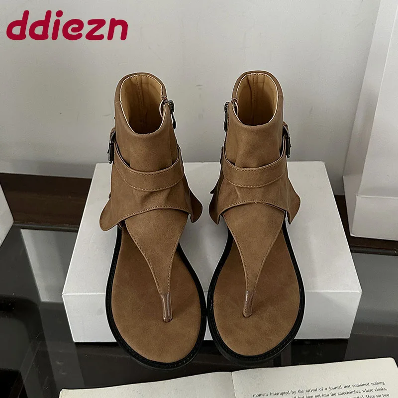 

Дизайнерские женские сандалии-гладиаторы на плоской подошве, роскошные модные женские сандалии на плоской подошве с круглым носком, женские шлепанцы, обувь