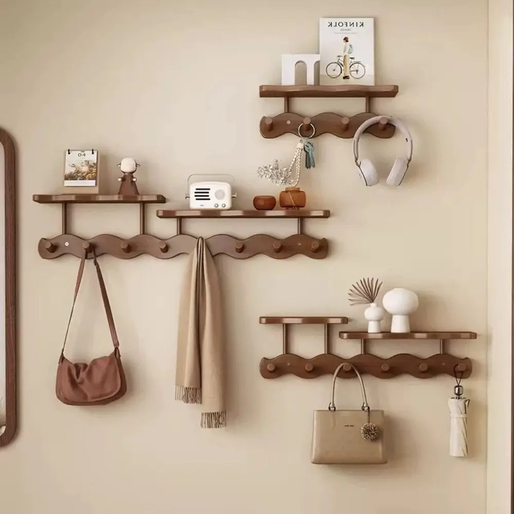 Porte-manteau en bois massif sans perçage, support robuste pour suspendre les vêtements, organisateur de chapeaux et de robes, ordonné et peu encombrant pour la maison.