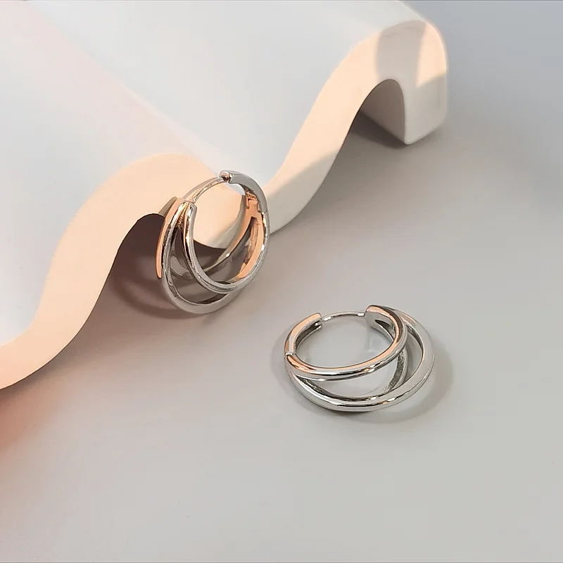 Fashion Jewelry, S925 Silver Hoop Earrings for Women, Who Love Geometric Lines and the Cool Style of Three Lives Three Worlds