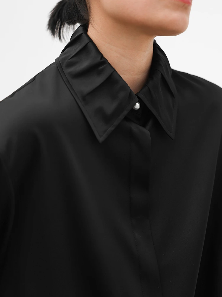 

Шелковая блузка JUZININE оригинального дизайна с присборенным воротником, свободного кроя, с длинными рукавами, глянцевая, женская, премиум-класса