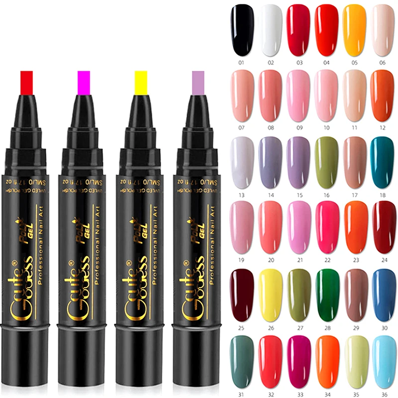 1 Pcs Pure Color Gel Nail Polish Pen For Nails Art Gel Semi Permanent Base Top Coat UV Gel Varnish Hybrid Neon Nail Polish