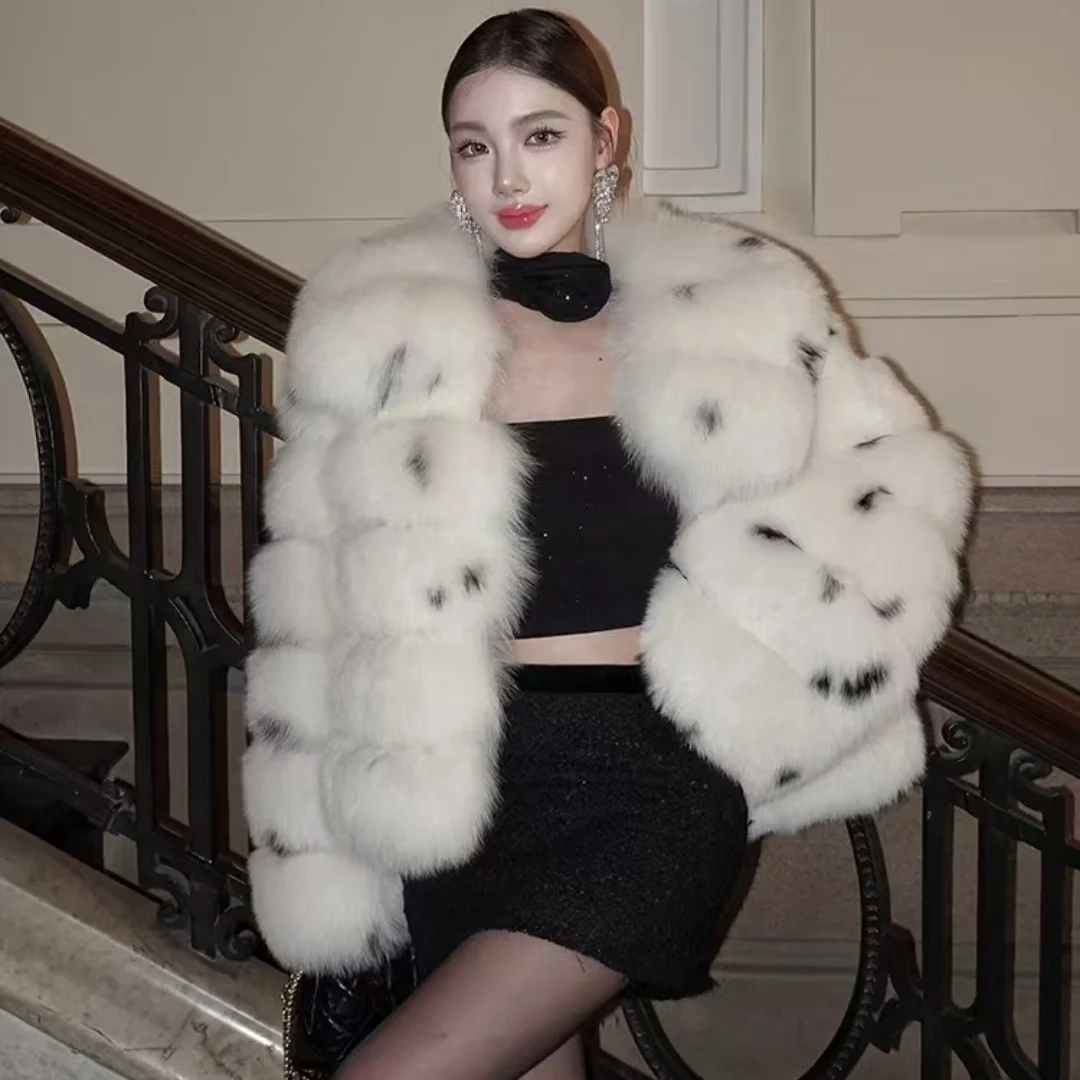 New Full Skin Leopard Print Spotted Fur Collar Fur Integrated Fox Fur Grass Jacket Coat For Women
